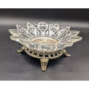 Hollywood Regency Art Deco Ornate Crystal/Glass Pedistal Cigarette Cigar Ashtray